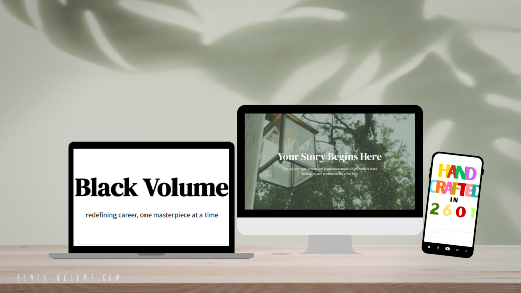 screens showing black volume's website